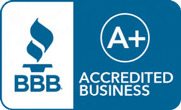 Blue BBB badge that says A+ Accredited Business