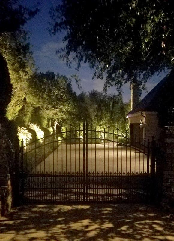 Iron gate with security lighting