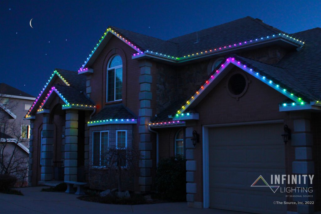 A gorgeous home with rainbow infinity lights.