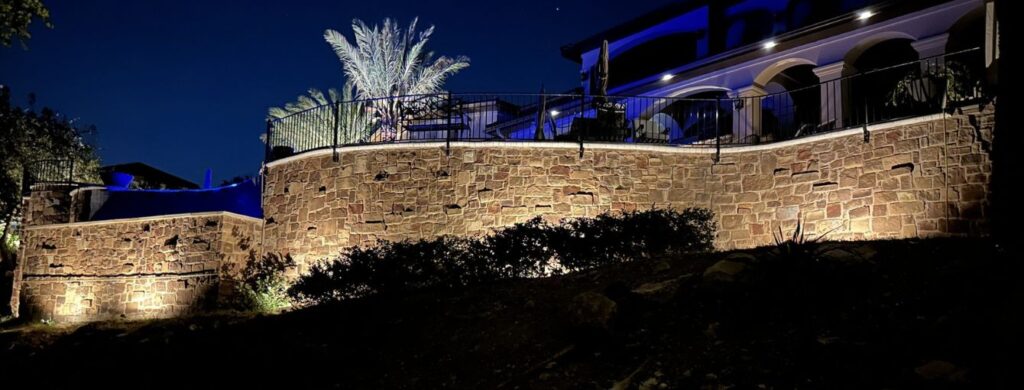 A gorgeous outdoor lighting display for a residential home.
